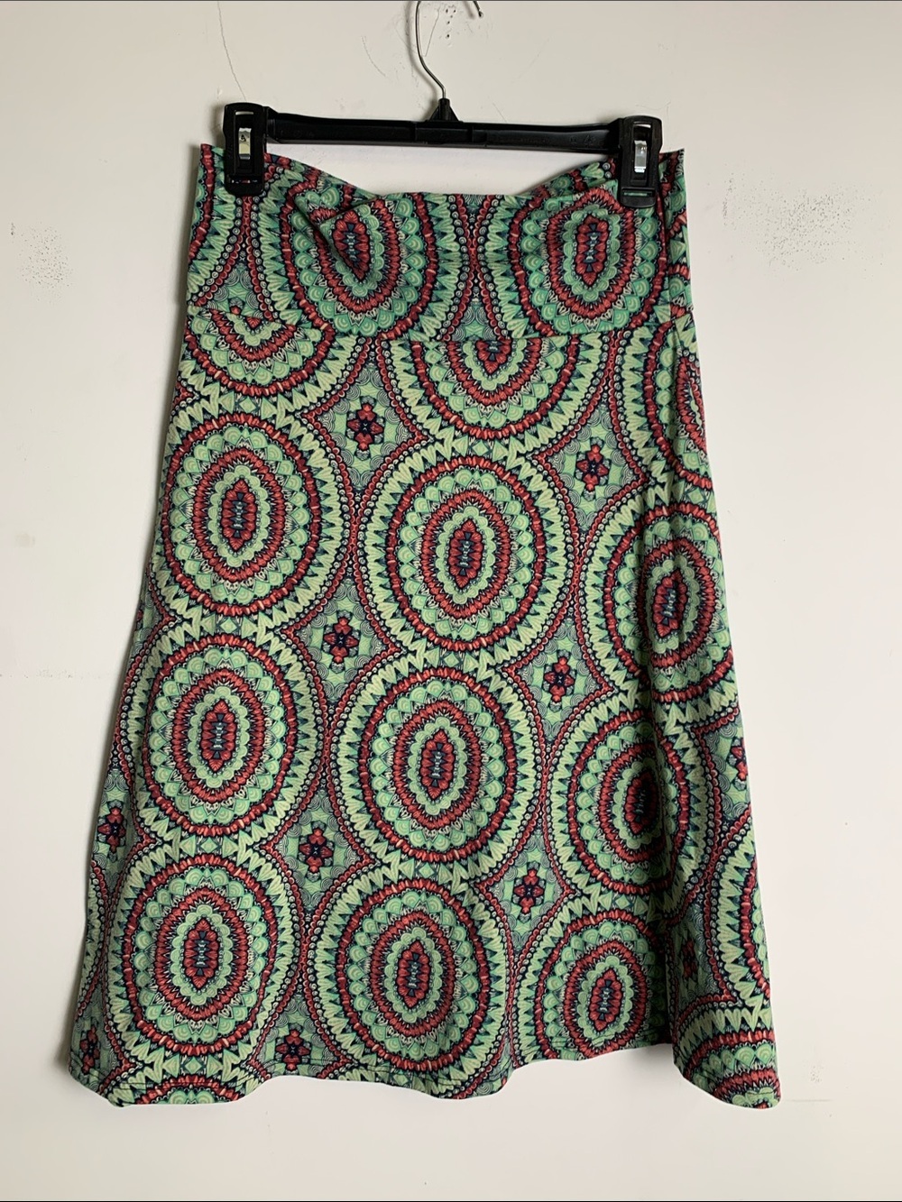 LuLaRoe A-Line Skirt in Mint & Coral Geometric Print